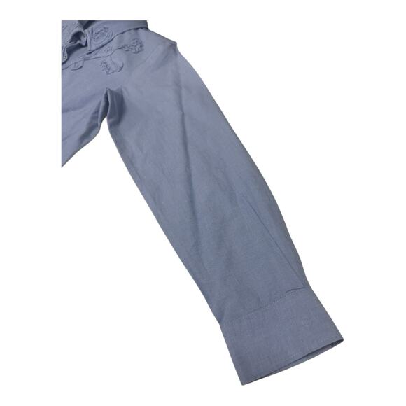 Susan Graver Women's M Blue Pearl Snaps Floral Embroidered Long Sleeve Shirt - Picture 7 of 9